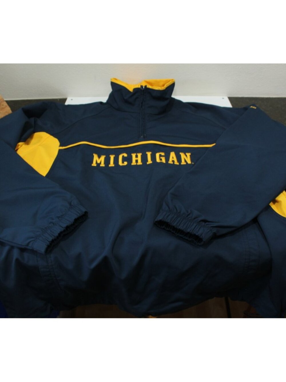 Vintage Columbia Warm Up Jacket Jersey Lined 1/4 Zip Michigan Embroidered Logo L - Picture 2 of 12